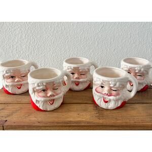 5 Vintage Winking Santa Mugs by INARCO Made in Japan 1950s Retro Christmas